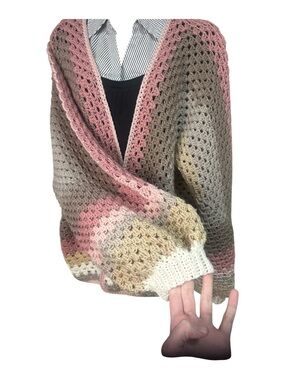Crochet Open-Front Gradient Cardigan Sweater - Pink & Neutral Ice Cream Inspired